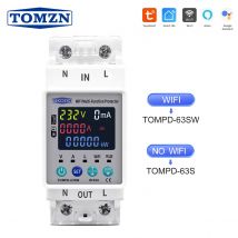 Interruptor WIFI inteligente TOMZN 2P 63A 110V 220V con medidor de kWh, temporizador y protección contra sobretensión, sobrecorriente y fugas.