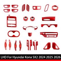For Hyundai Kona SX2 2024 2025 2026 Red Window Button Door Bowl Cover Front Row Water Cup Steering Wheel Trim Accessories LHD