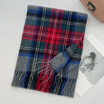100% Wool Scarf for Women Men British Style Tartan Plaid Cashmere Scarves With Tassel Female Winter Warm Neck Scarf Shawl 2024