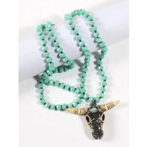 Fashion Bohemian Tribal Jewelry 5X8 Glass Crystal Handmade Paved Bull Head Charm Necklace