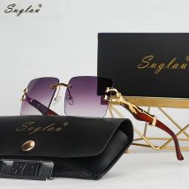 Suglau Damen Luxusmarke Leoparden kopf Sonnenbrille rahmenlose Farbverlauf Reise Mode Sonnenbrille Metall rechteckige Sonnenbrille