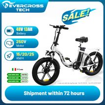 EVERCROSS TECH EK6 Biciclette elettriche per adulti, e-bike pieghevole con pneumatici larghi da 20" x 4,0, mountain bike elettrica con cambio a 7 velocità, batteria da 48V 15AH, motore da 250W, peso