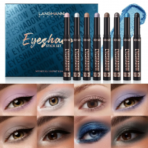 Wasserdichte, langlebige metallische Lidschattenstifte, Satin-Finish, 16 lebendige Farben, professionelles Make-up-Bleistift-Buntstift-Set, 8 Stück