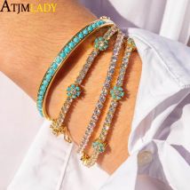 New Arrived Rainbow CZ Colorful Flower Tennis Link Chain Bracelet For Women Girls Iced Out Bling CZ Paved Daisy Flower Bracelet