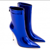 CA 12CM High Heels Damen Stiefeletten, Sexy Kurze Stiefel, Lackleder Club Schuhe, Spitze Zehen, Reißverschluss hinten, Blau, Gold, Silber, Direktversand