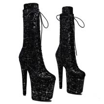 Leecabe Shinny Silber mit schwarzem Stern-Obermaterial 20 cm/8 Zoll Party High Heels Schuhe