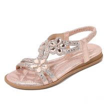 Plus Size 36-46 Shoes for Women Rhinestone Sandals Elastic Band Beach Shoes Fashion Casual Open Toe Sandalias De Mujer