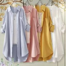 Plus Größe Lose Atmungsaktive Blusen Midi Hemd Koreanische Casual Herbst Shirts Frauen Einfache Feste Weibliche Lange Ärmeln Shirts