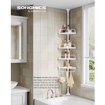 SONGMICS Duschregal, Eckregal Bad, mit 4 Ablagen, Badregal, Gesamthöhe 85-305 cm, höhenverstellbar