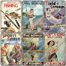 Jagd & Angeln Vintage Poster, Metallblechschilder, Retro Field & Stream Metallschild, Fishing Club, Bauernhaus, Heimwanddekoration