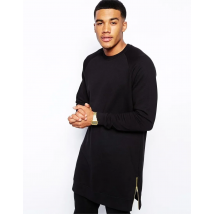 Herren schwarz Langarm Männer Sweatshirts T-Shirts Hip Hop Street Wear Mode Sde Reiß verschluss Sweatshirt Shirts
