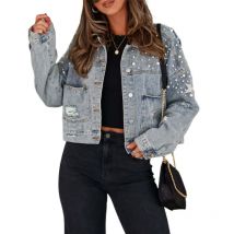 Mode Perle Taste Spleißen Split Zurück Saum Denim Jacken Frauen Herbst Winter einreiher Strickjacke Mantel Neue Casual Oberbekleidung