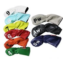 9Pcs Golf Iron Covers Perforated Colored 4 5 6 7 8 9 P A S Iron Head Cover PU Leather Waterproof Golf Club Head Covers Unisex