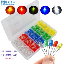 100 SZTUK/lot 3mm 5mm F3 F5 Okrągła dioda LED Ultra Bright White Green Yellow Blue White Red Light