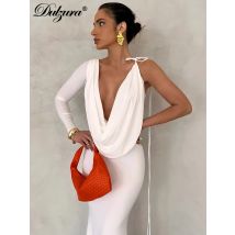 Dulzura One-Shoulder Long Sleeve Swinging Collar Lace Up Maxi Dress Sexy Elegant Evening Party Prom Dress Autumn Winter Outfit