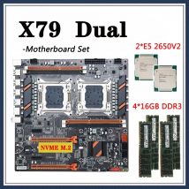 Set scheda madre X79 Dual CPU con processore 2 * E5 2650 v2 LGA 2011 4*16GB = 64GB 1600Mhz DDR3 RAM supporto USB3.0 Sata3.0 pci-e 3.0