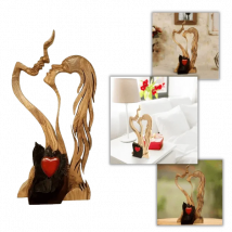 Ewige Liebe Holz-Ornamente Holzherz-Tischskulptur Küssendes Paar Statue Kunst für Heimdekorationen Valentinstag-Geschenk