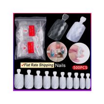 500PCS Diamond Press On Nail Art Long Rhombus Fake Nails Acrylic False Nail Tips Gel DIY French Tips Nail Design Manicure Tools