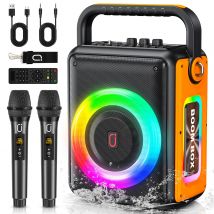 Macchina per karaoke S65 con 2 microfoni wireless per adulti, luce RGB per feste in casa, Party Box Supporta TF/USB, AUX, Rec, TWS
