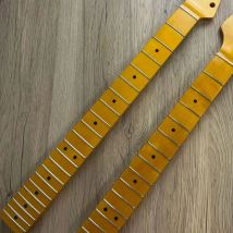 Left-Handed ST Guitar Neck, 21 Frets, Yellowish Gloss Finish, Maple Fingerboard, Compatible with ST Electric Guitar Replacement