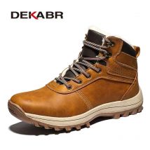DEKABR Winter Warme Männer Stiefel Aus Echtem Leder Pelz Plus Männer Schnee Stiefel Handgemachte Wasserdichte Arbeits Stiefeletten High Top Männer Schuhe