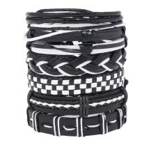 6 Pcs/set White Black Wrap Woven Wristband Fashion Handmade Men Bracelets Male Women PU Leather Bracelets Men Bangle Jewelry