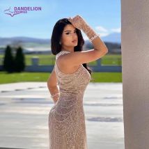 Luxus Perlen Meerjungfrau Abendkleid für Frauen arabischen Neck holder mit Perlen handschuhen formelle Abschluss ball Anlass Hochzeits feier Kleid