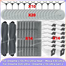 Pasuje do (Dreame L10s Pro Ultra Heat / X30 Ultra / L10s Ultra Gen 2 / Dreame D20 Ultra RLD31SE , Mova E30 Ultra) Części Główna rolka Szczotka boczna Filtr Ściereczka do mopa Worek na kurz Akcesoria