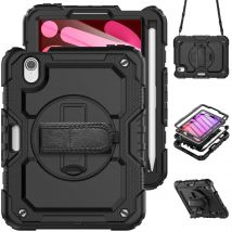 Case for iPad Mini 7 (A17 Pro)2024/ Mini 6 8.3'' with Screen Protector Pencil Holder [360 Rotating Hand Strap] &Stand Shockproof