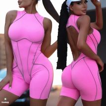 Pad Sleeveless Women Clothes Backless Yoga Set Gym Jumpsuits Sportswear Workout Tracksuit Dance Fitness Shorts Bodysuit XP77