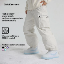 Pantaloni da sci bianchi professionali Coldelement da 3 litri per snowboard - da donna e da uomo, caldi, impermeabili, antivento, stile ampio, durevoli