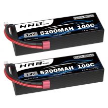 1/2pcs HRB 2S 7.4V 5200mah Lipo Batteria 100C RC Auto Batteria con T Deans Spina Custodia Rigida Batteria per RC Auto Camion Serbatoio 1/10 1/12