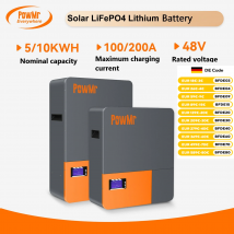 PowMr 48V LiFePo4 Akumulator 100AH/200AH Akumulator 5KWH 10KWH Naścienny fosforan litowo-żelazowy BMS 16S 51.2V Magazyn energii