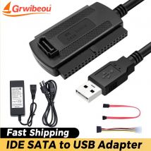 Kabel Grwibeou IDE SATA do USB, adapter USB do SATA IDE do dysków SSD/HDD 2.5 i 3.5 cala z zasilaczem, kompatybilny z systemami Windows i MAC.
