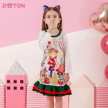 Dxton Kinder Baumwolle Kleid Blume Pflanze Druck Mädchen Kleider Winter lässig Mädchen Kleidung Rüschen Urlaub Kleinkind Kinder Kostüme