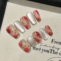 Handgemachte Press on Nails Sweet Cherry Pink Blush Style Fake Nail Tips für Mädchen Wearable Spring Ins Fresh Korean Cute False Nails