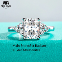 AnuJewel 3ct Radiant Cut D Farbe Moissanit Verlobungsring 18K vergoldet Luxuriöser Ehering Damen Schmuck Großhandel