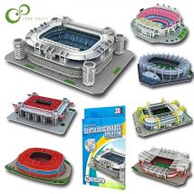 Miniaturowe boisko do piłki nożnej 3D układanka do samodzielnego złożenia światowej sławy stadiony modele mecz piłki nożnej zabawki peryferyjne dla fanów zabawki urodzinowe prezenty DDJ
