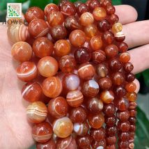 Red Banded Lace Agates Round Beads Diy Charms Bracelet Necklace Natural Stone for Jewelry Making 15" Strand 4/6/8/10/12/14mm