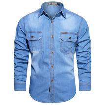 FREDD MARSHALL 2025 Autumn New Fashion Men's Long Sleeve Denim Shirt Casual Button Down 100% Cotton ​Washed Shirts with Pocket