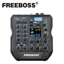 Freeboss Mixer audio a 4 canali 99 effetti DSP Riproduzione PC Bluetooth Console di missaggio record USB 48V Phantom Power Podcast AG-AS04B