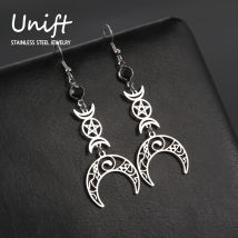 Unift Goth Edelstahl Ohrring dreifach Rune Mondphase Pentagramm Ohrringe Frau Männer Vintage Schmuck Ohr Piercing Hexen knoten