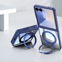 360 °   Custodia per telefono trasparente con supporto ad anello per Samsung Galaxy Z Flip 7 FE 6 5 Flip7 Flip6 Flip5 5G Cavalletto TPU + PC Cover magnetica