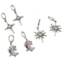 Y2K Sun Moon Cross Stainless Steel Hoop Earring Fashionable Retro Style Jewelry Accessory