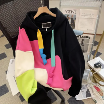 Schickes lässiges Kapuzen pullover Damen Outwear Herbst Winter neue Mode lose Farbe passend zu warmen Regenbogen Sweatshirt Mantel Tops