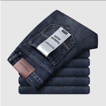 Wthinlee Jeans da uomo nuovi da lavoro in pile Casual dritto elasticizzato Moda classica blu nero Pantaloni da lavoro in denim Abbigliamento maschile