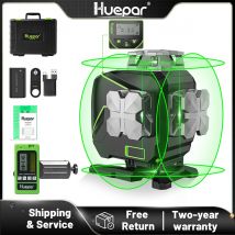 Huepar S04CG-5RG 4D Set di livelli Laser a linea trasversale a raggio verde con rilevatore, Bluetooh, telecomando, staffa e Kit di attrezzi per custodia rigida
