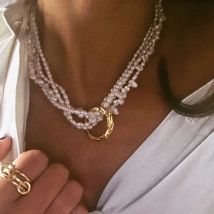 Messing Mit 18K Natürliche Perle Layered Halskette Frauen Hochzeit Schmuck Landebahn Partei Japan Souch Korea Mode