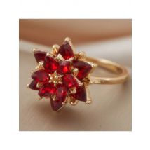 Exquisite Sparkling Red Inlaid Zircon Flower Ring, Women's Fashionable and Luxurious Wedding Banquet Jewelry Accessories