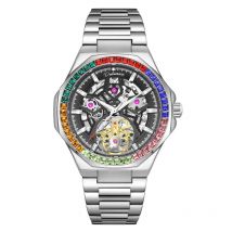 Herren uhren Regenbogen farbige Edelstein Lünette automatische mechanische Uhr Tourbillon Sport Casual Business Armbanduhr Reloj Hombre